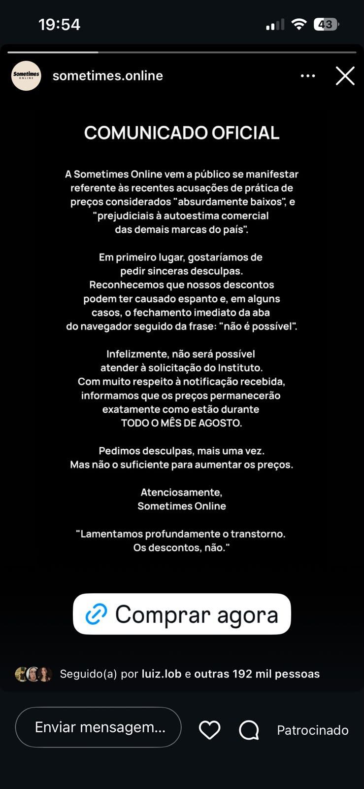 Formato de anúncio: Comunicado Oficial no Stories