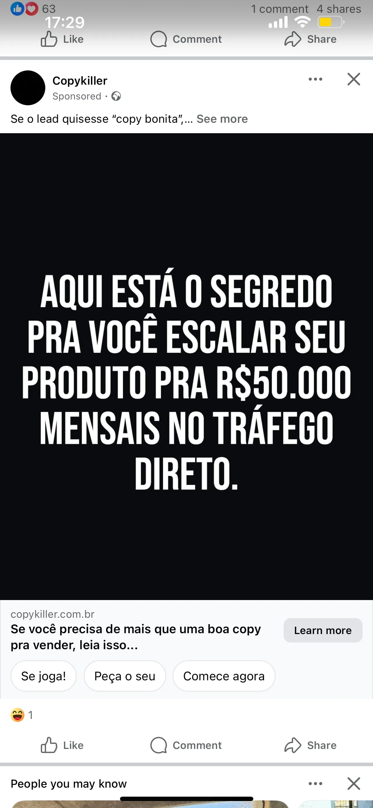 Formato de anúncio: Tela preta com texto #1